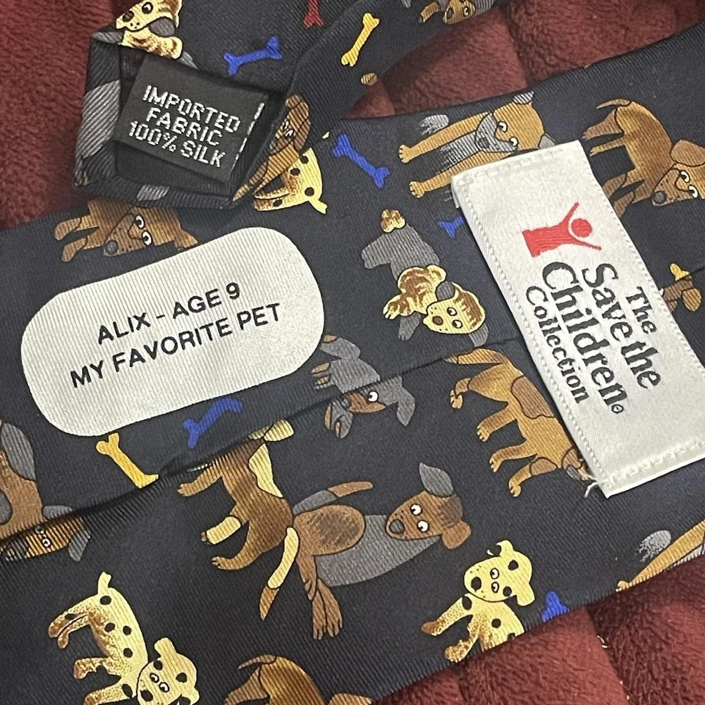 Save the Children Collection Tie Mens One‎ Size Black Silk Dog Print Alix